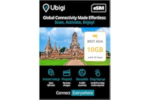 UBIGI Travel Data Plan Best Asia- Prepaid International esim Card 10 GB Internet Data in 5G/4G/LTE (Data tethering Allowed) for 30 Days. No Extra Charge or Roaming fees.