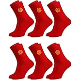 GGFIRR 6 Pairs Chinese New Year Socks 2026, Horse Years Unisex Red Crew Socks with Embroidery Fu, Festive Lunar New Year Fortune Calf Socks Gift for Women & Men