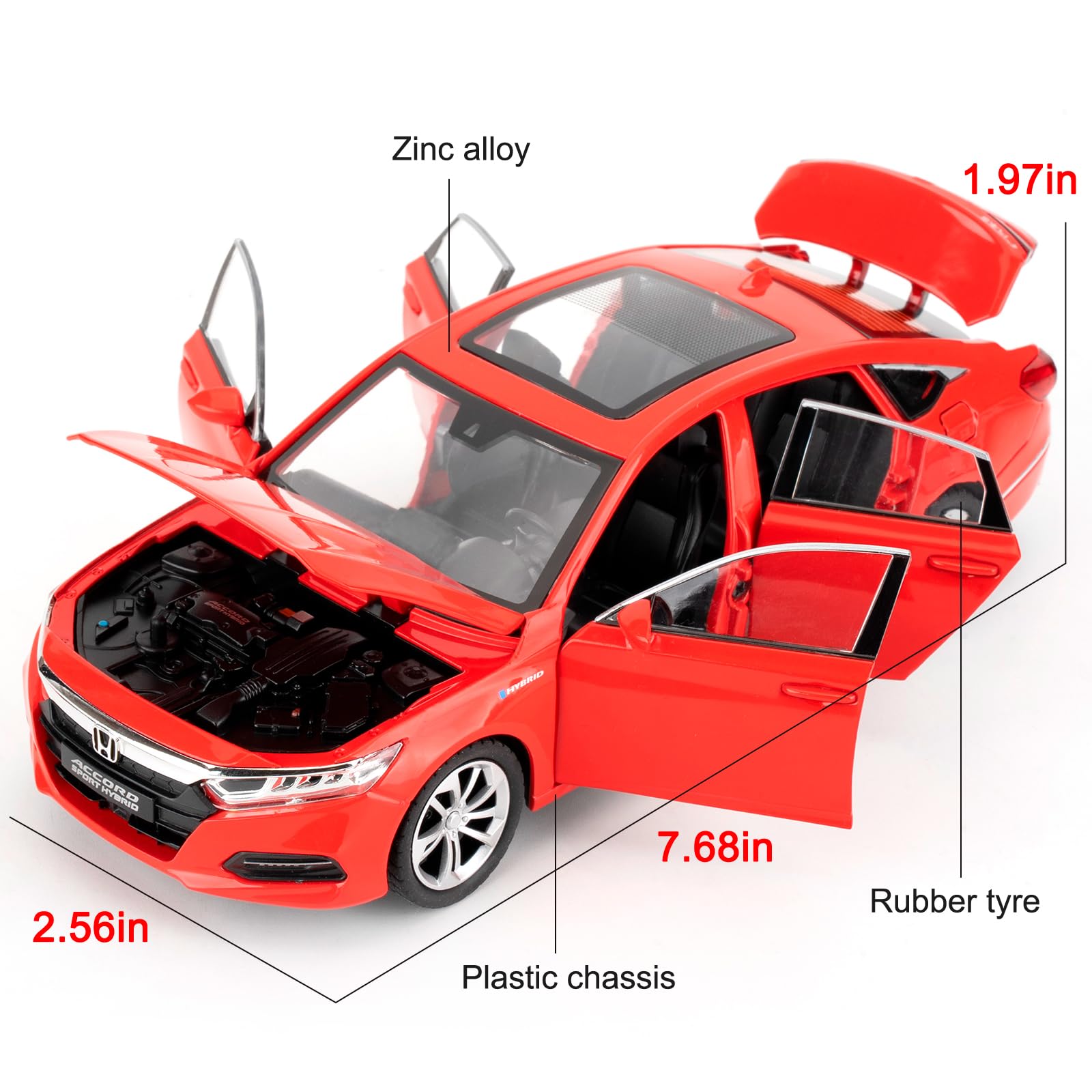 Condition photo showing New/Like New for wakakac toy car compatible for 1:24 accord car model, pull back diecast toy with sounds&lights for kids boys girls and adults, gift red