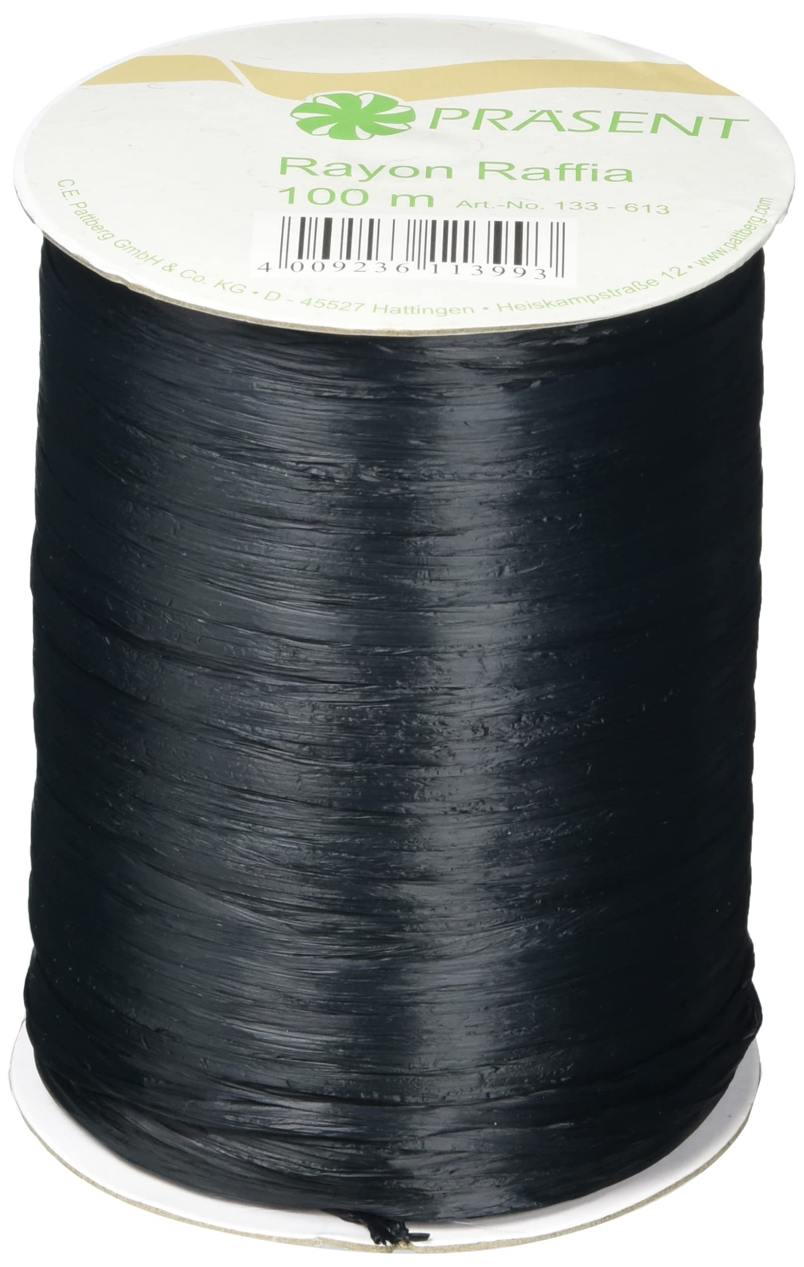 Präsent - Rayon Raffia Biodegradable Ribbon Black 100 Meter Spool