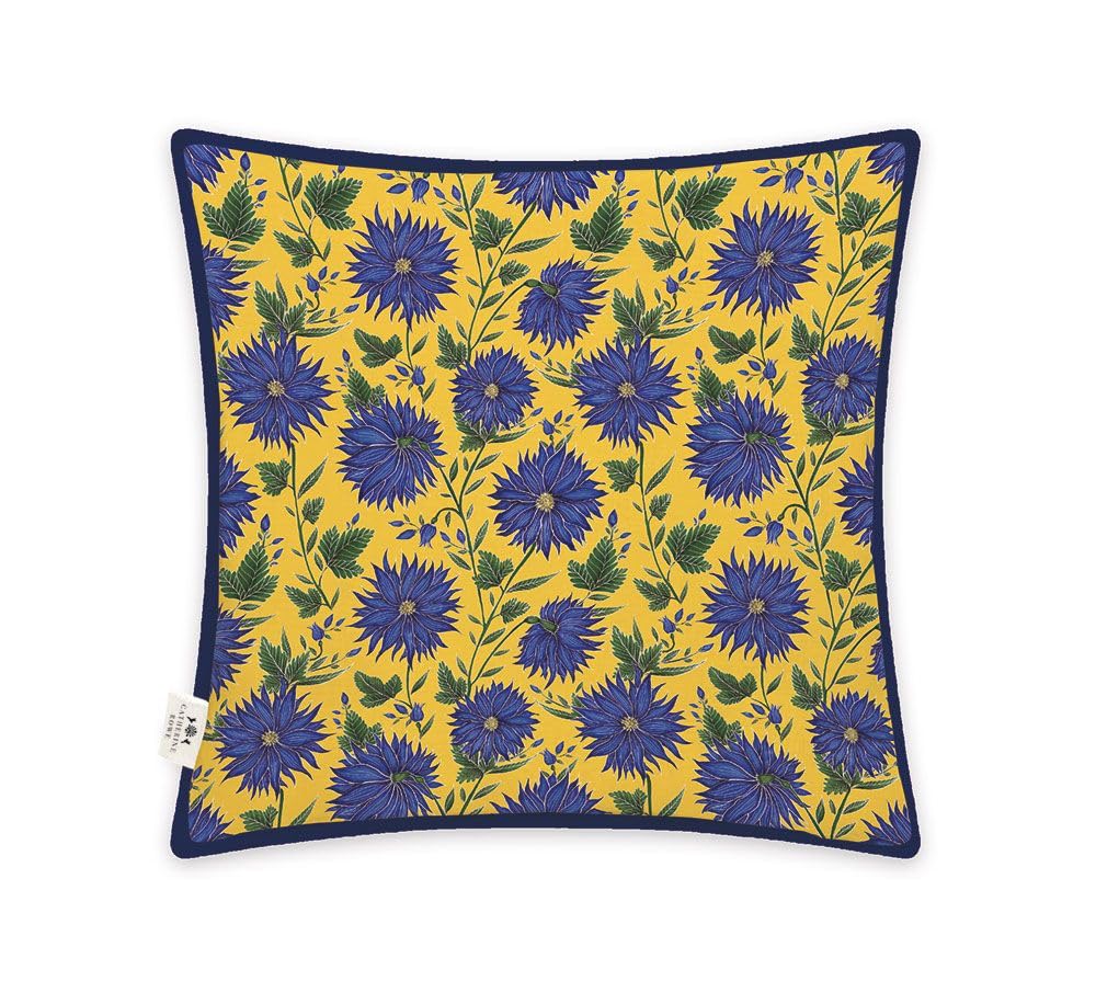 Museums & Galleries Square Cushion - Artistic Floral Design Blue Flowers by Catherine Rowe - Organic Cotton - 45 x 45cm - Stylish Home Accessory