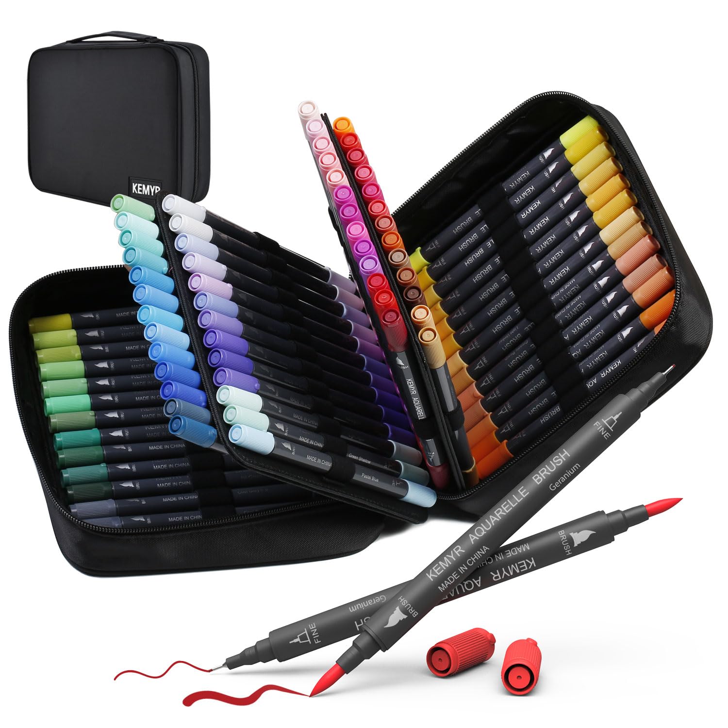 KEMYR 80 Colour Dual Tip Fine & Brush Colouring Pens,Markers for Adult Colouring Books,Water-Based No Bleeding Colouring Pens for Adults Drawing,Sketching,Bullet Journal,Writing Lettering