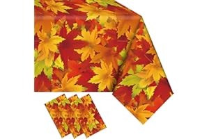UROINEPA Fall Tablecloth 3 Pcs Thanksgiving Tablecloth Rectangle Maple Leaf Table Cloth Autumn Tablecover for Thanksgiving Party Decorations Home Fall Themed Party Supplies(54 x 108 Inch)