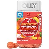 OLLY Probiotic + Prebiotic Gummy, Digestive Support and Gut Health, 500 Million CFUs, Fiber, Adult Chewable Supplement for Men and Women, Peach, 60 Day Supply - 60 Count