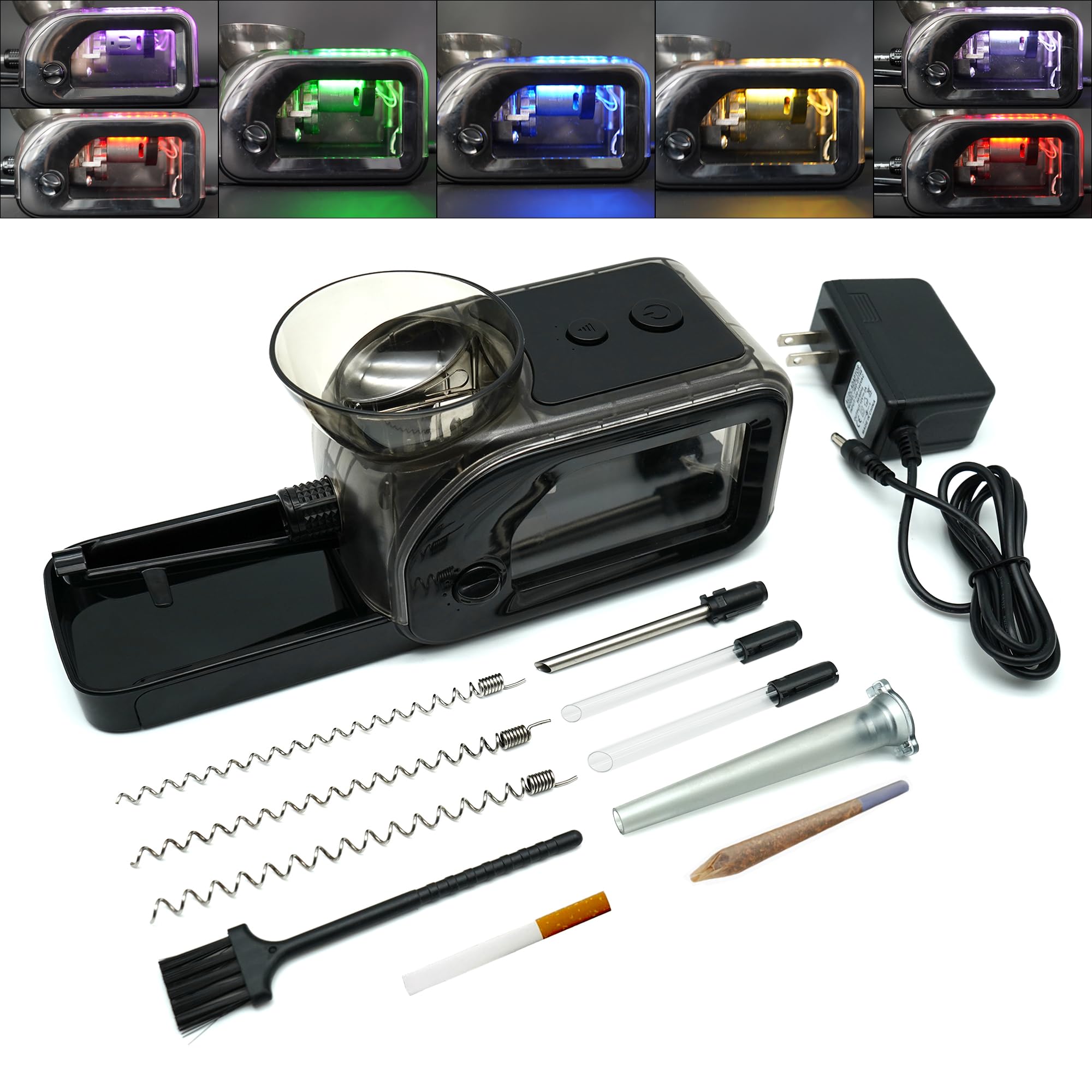 Electric Tobacco Cigarette Rolling Machine, Portable Cone Loader Injector Machine, Multi-Color Pulsating Light Black Adjustable Roller for Cigarette Fit 5.5/6.5/8mm & Pre Rolled Cones for King Size