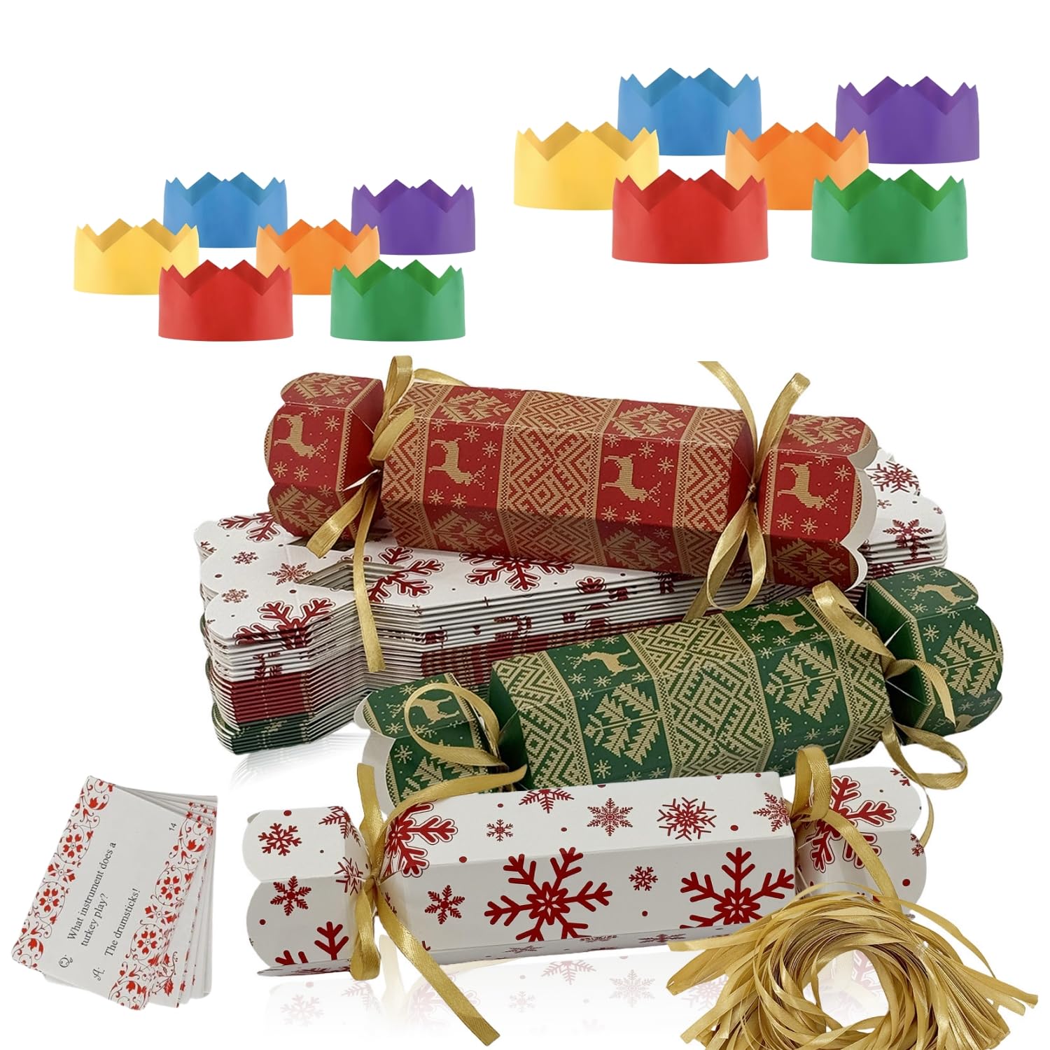 DIY Christmas Crackers Gift Boxes with Hat/Joke,30P White Green Red Christmas Party Crackers Bulk No Snap,Make Your Own Cracker Kit for Kid Adult,Family Cracker Fill Your Own Candy Novelty CrackerBox