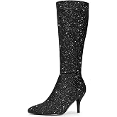 Allegra K Women Sparkle Glitter Pointy Toe Stiletto Heel Knee High Boots | Stiletto heel knee high boots with side zipper, Comfortable fit, Party ready, Glitter vamp, Rubber outsole