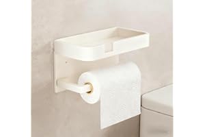 Modimaster Toilet Paper Holder with Storage Shelf, Wall Mount or Adhesive,(Milky White) Aluminium