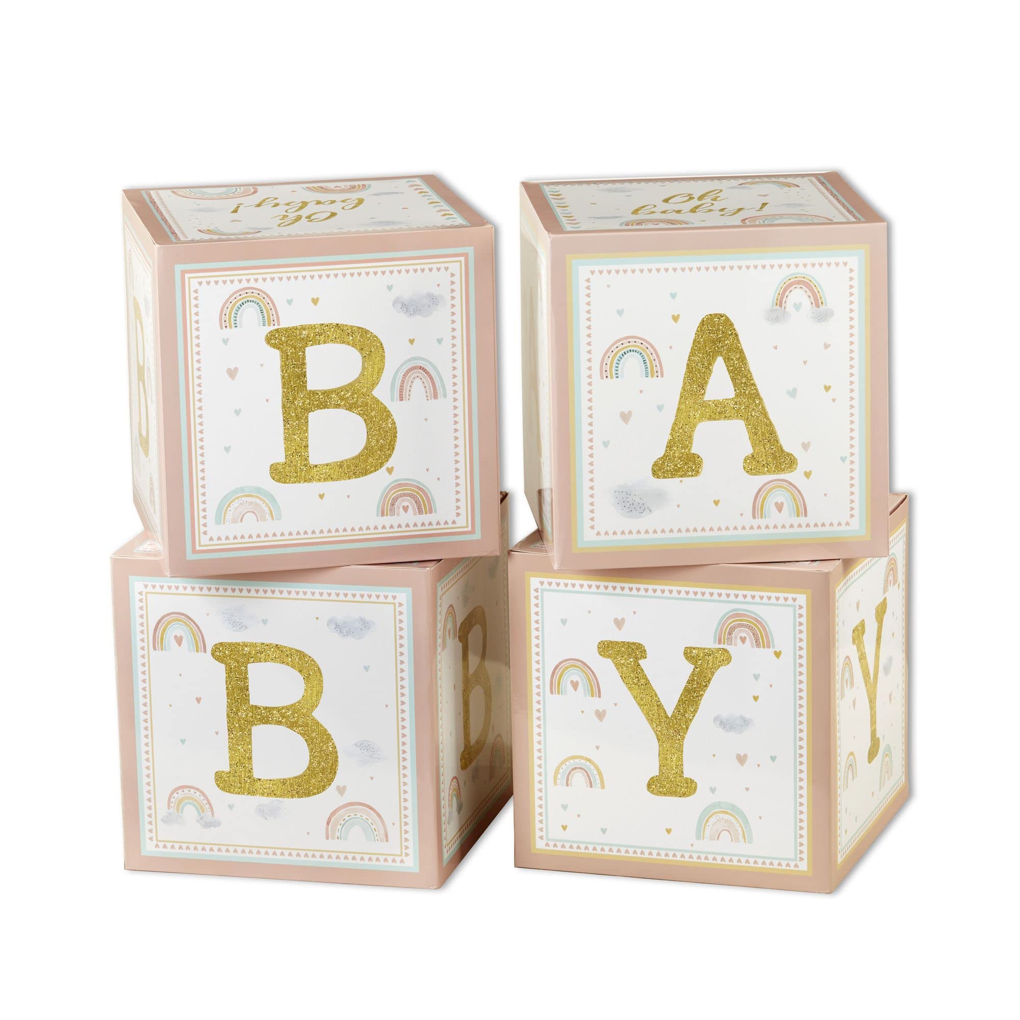 Kate Aspen Boho Rainbow Baby Block Box Photo Prop Decoration & Nursery Décor (Set of 4 Spells Baby) — image 1