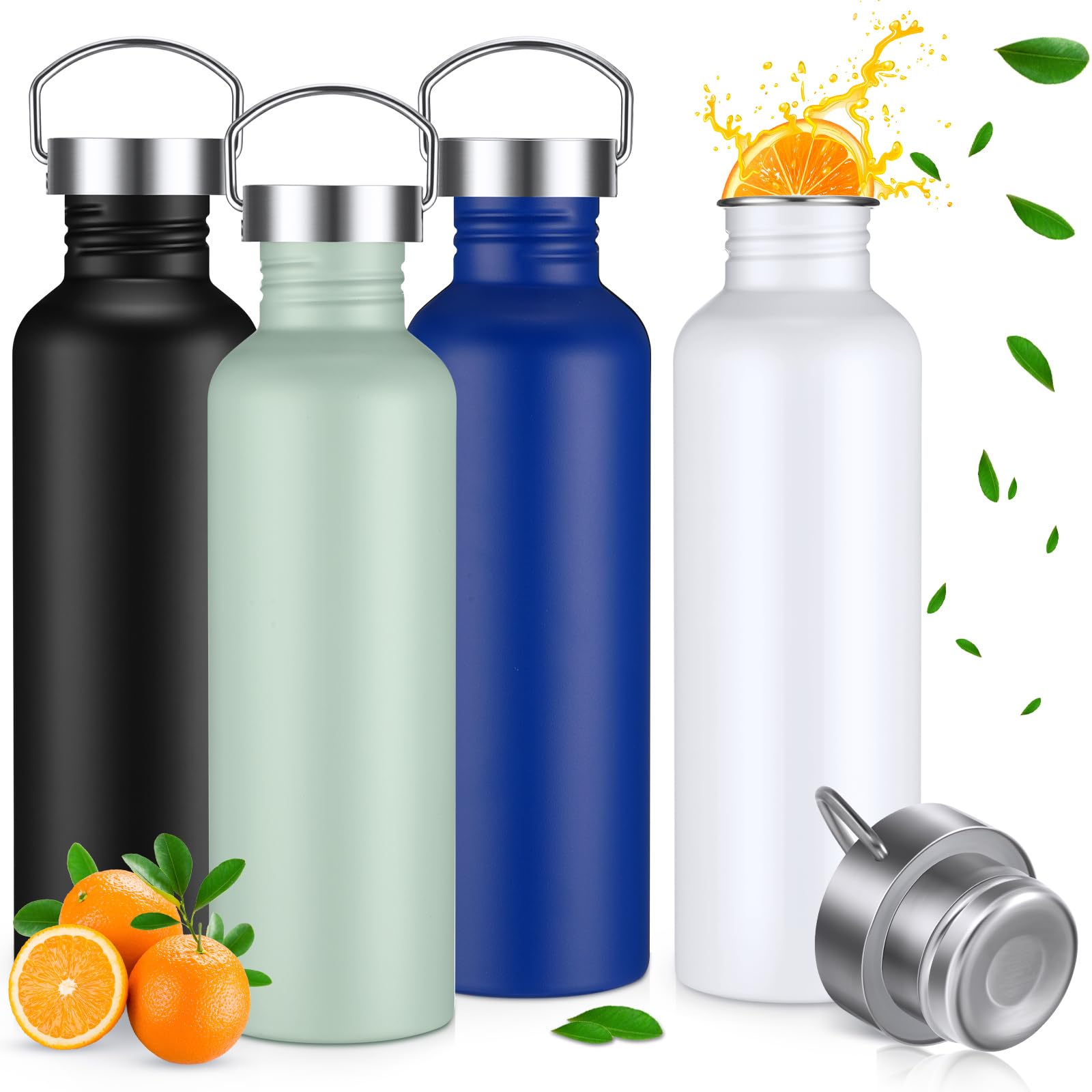 Photo 1 of CHENGU 4 Pack Single Wall Stainless Steel Water Bottles Camping Bottles 304 18/8 Metal Water Bottle for Sports, Cyclists, Runners, Hikers (Mix Color,34oz)