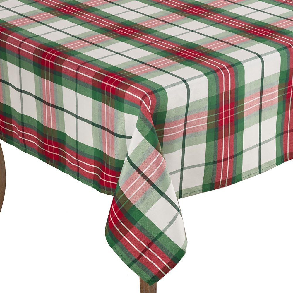 Multi Christmas Holiday Plaid Design Holiday Tablecloth, 70