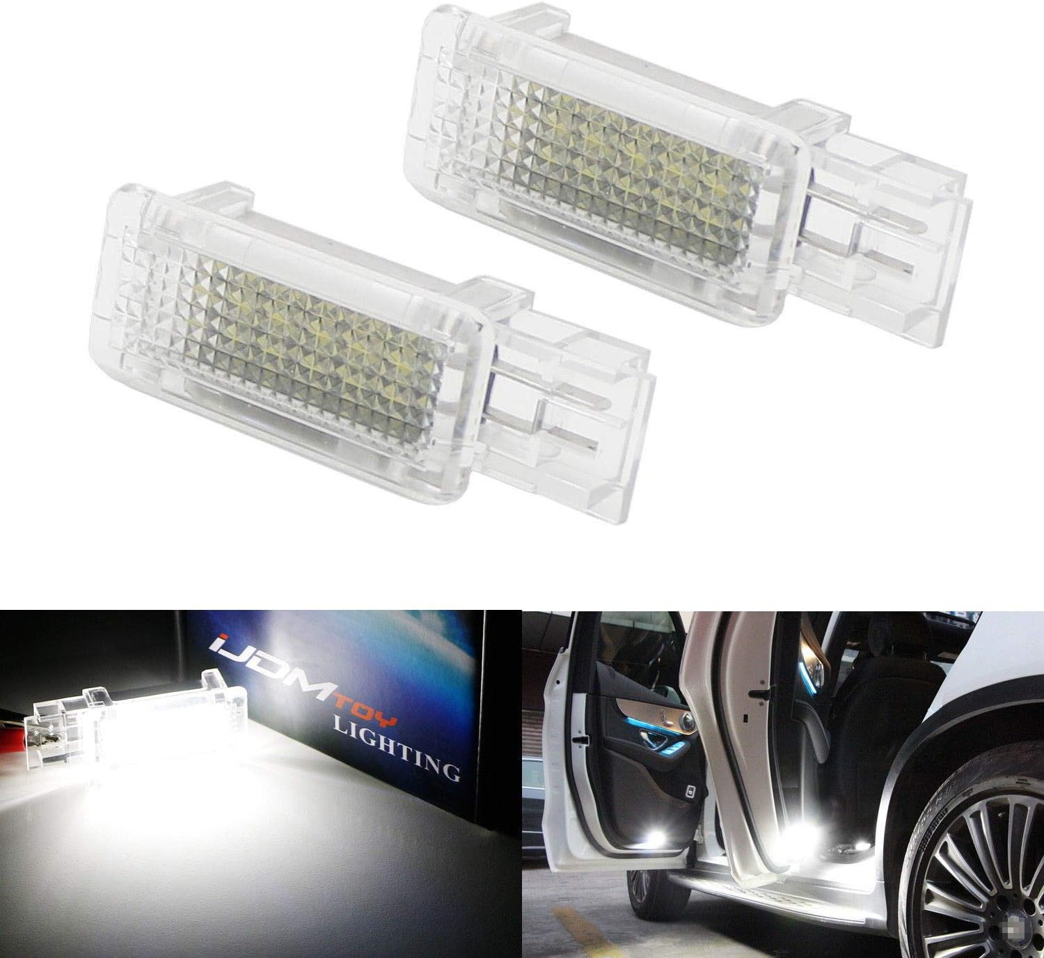 iJDMTOY (2) White LED Side Door/Under Seat Courtesy Lights Compatible With Mercedes C CLK SLK GLA Class, Great as OEM Replacement (Powered by 18 Pieces of 3W SMD LED Lights)