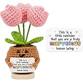 MXCOIRTP Emotional Support Tulip, Handmade Positive Tulips Flower Crochet with Encouragement Card for Desk Decor Tulip Ornament - Thank You, Appreciation, Positive Gift for Teacher, Mom, Friend - Pink