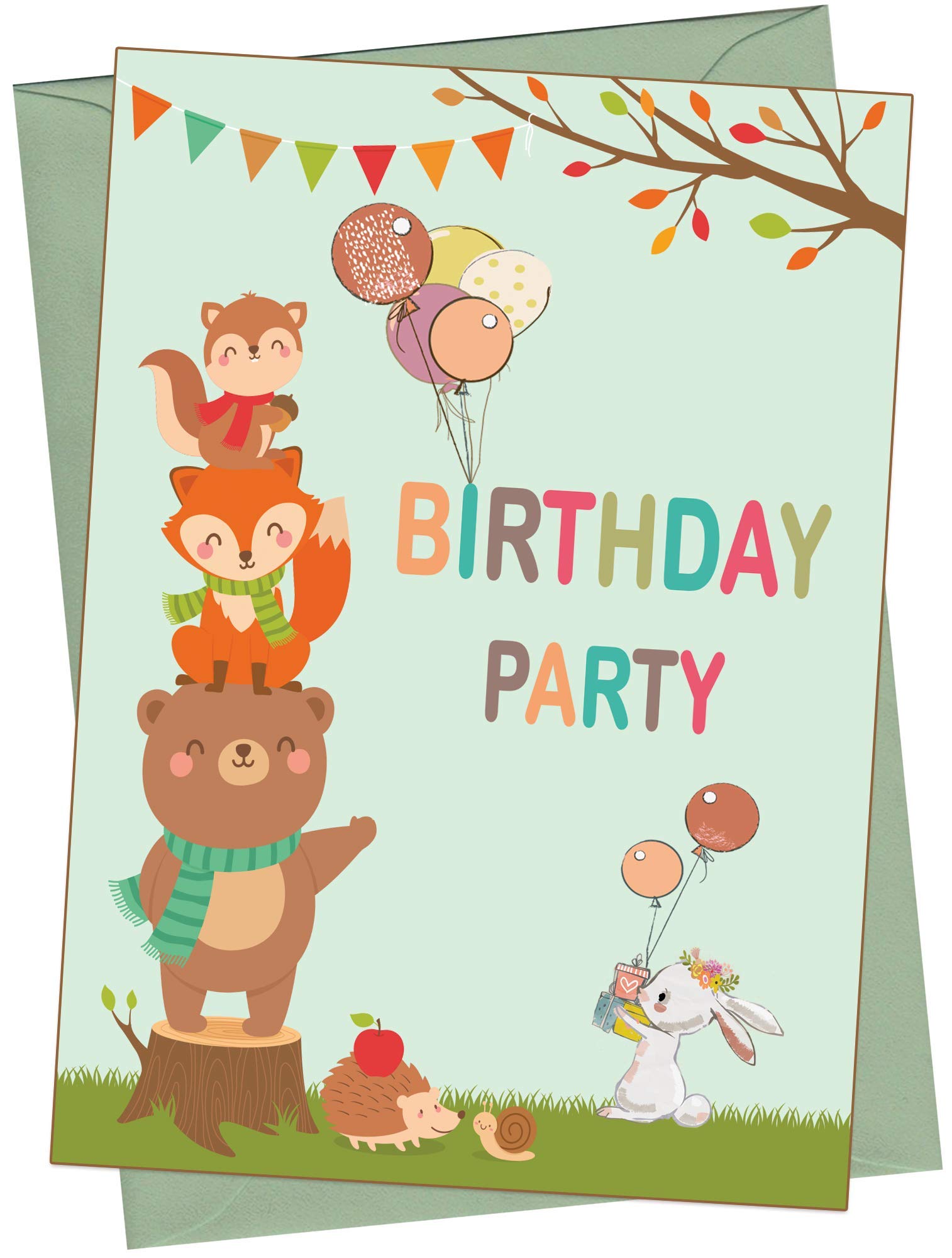 the lazy panda card company 20 Eco Friendly Woodland Animals Birthday Invitations for Children (With Envelopes)