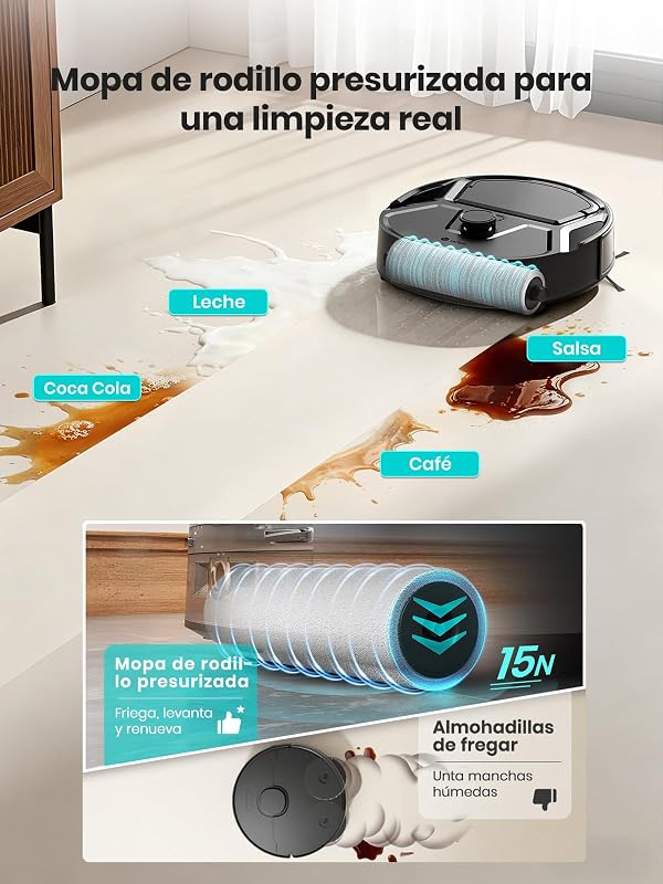 M210 Pro Omni Robot Aspirador y Fregasuelo, Rodillo Autolimpiante