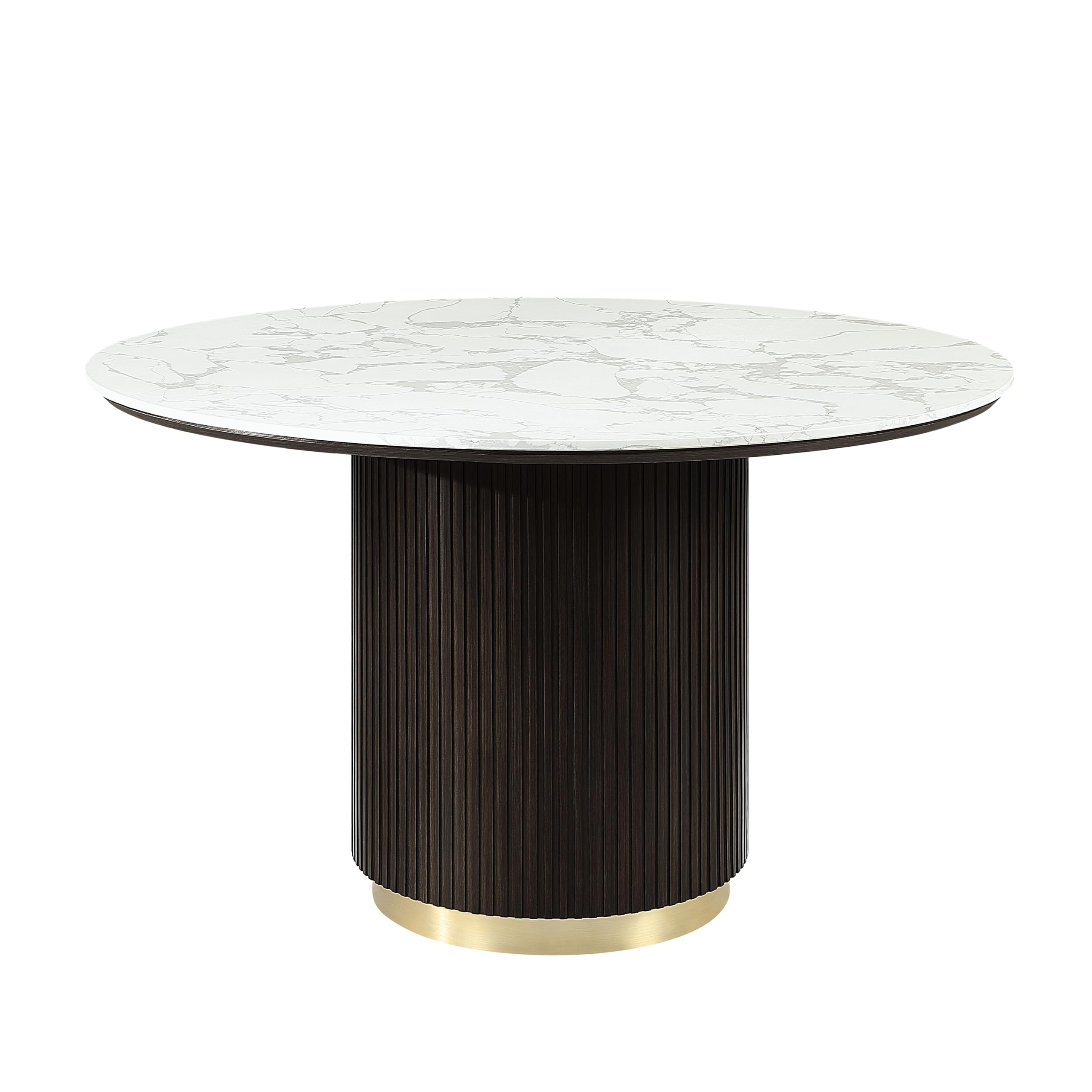 Photo 1 of **MISSING TABLETOP** Acme Clayten Wood & Artificial Marble Round Dining Table in White & Espresso