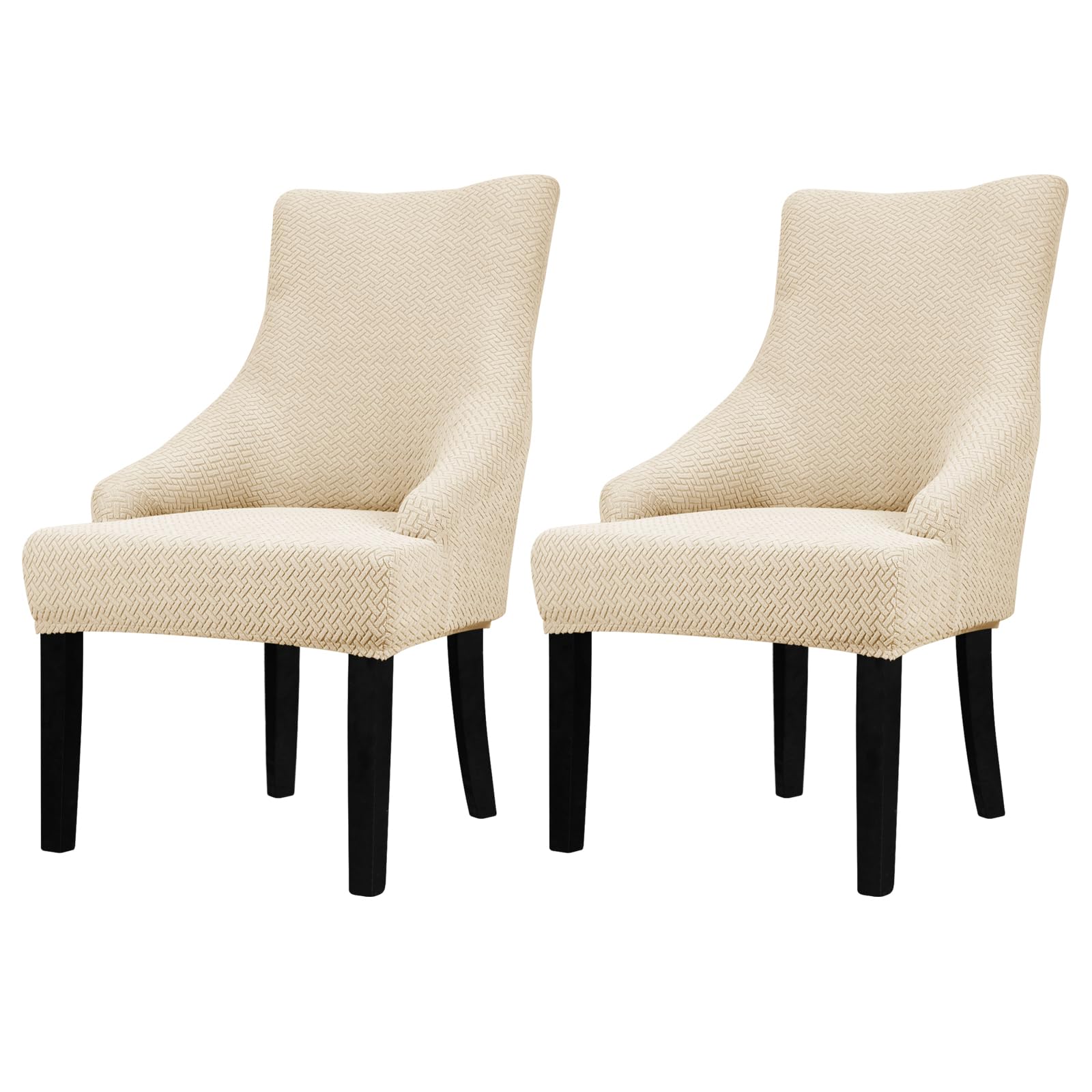 Leorate Hight Scoop Back Chair Covers - Stretch Jacquard Wingback Armchair Slipcovers Recliner Chair cover Furniture Protector for Home Decor - Brown 2 Pieces
