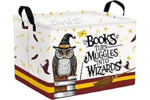 ASKETAM Kid Rectangle Magic Decor Basket Nursery Baby Gift Basket Feather Hat Book Broomstick Toy Storage Bin (Wand Owl)