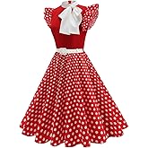 ODIZLI Women's 1950s Retro Dress Flutter Sleeve Bowknot Belted Swing Midi Dress Tea Party Cocktail Dresses