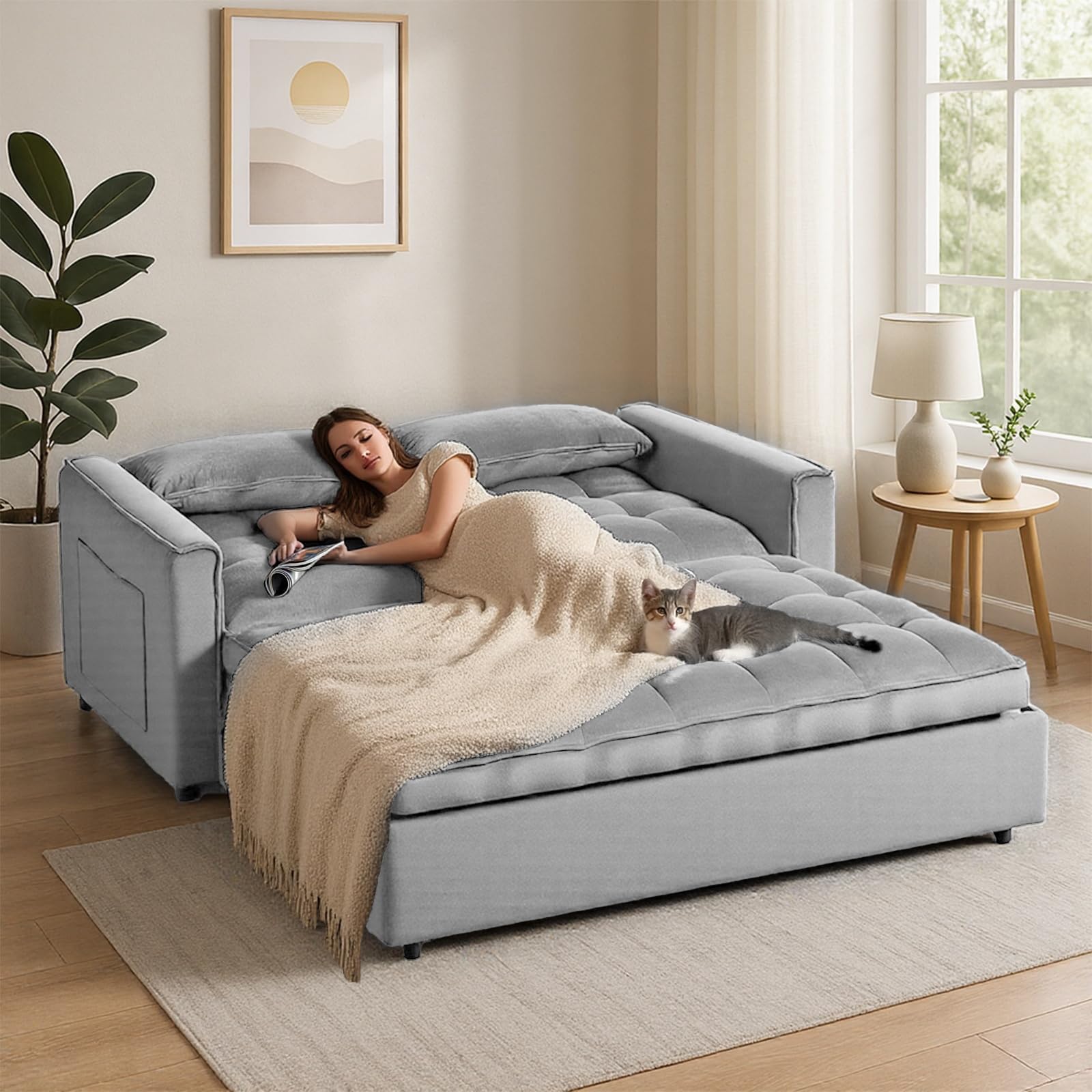 Osparple 3 in 1 Modern Pull Out Couch Bed, Convertible Sleeper Sofa Bed ...