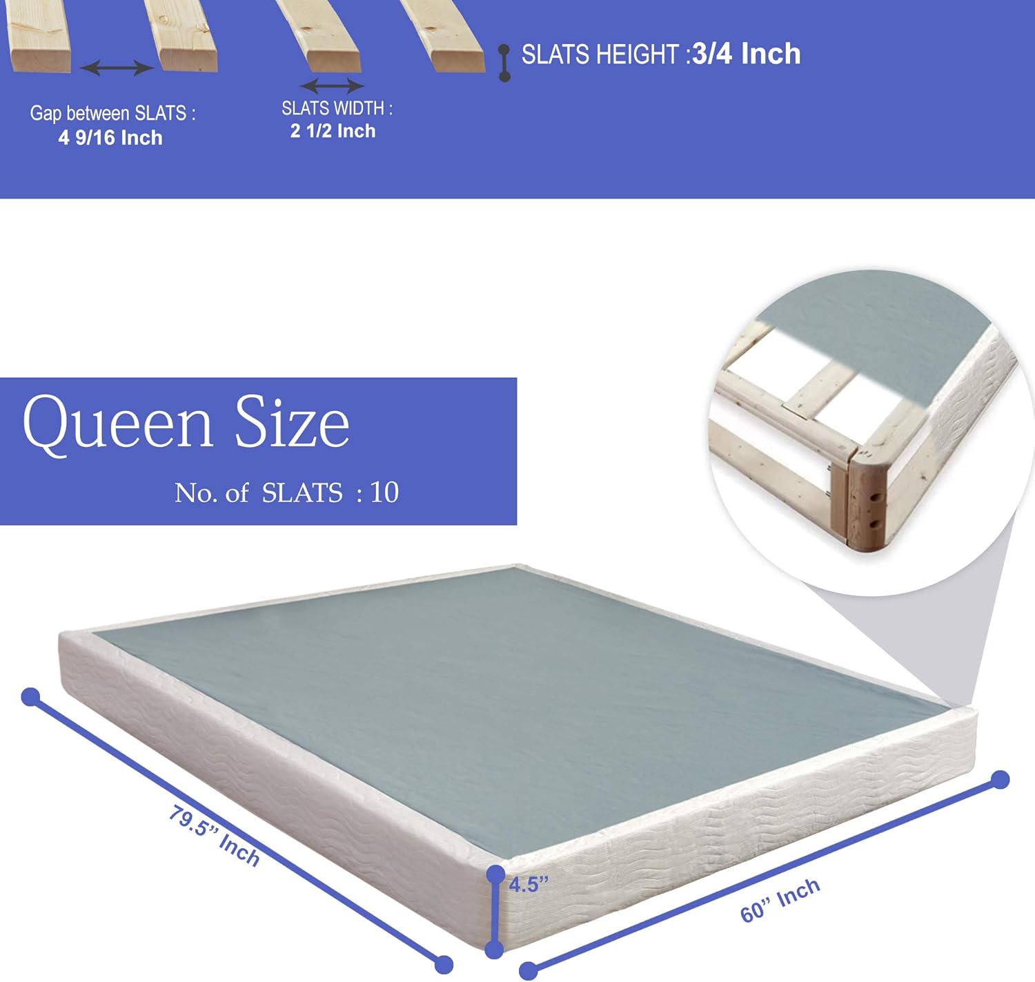 Spring Coil 5-Inch Easy Wood Box Spring With Simple Assembly Queen,Beige: Furniture & Decor