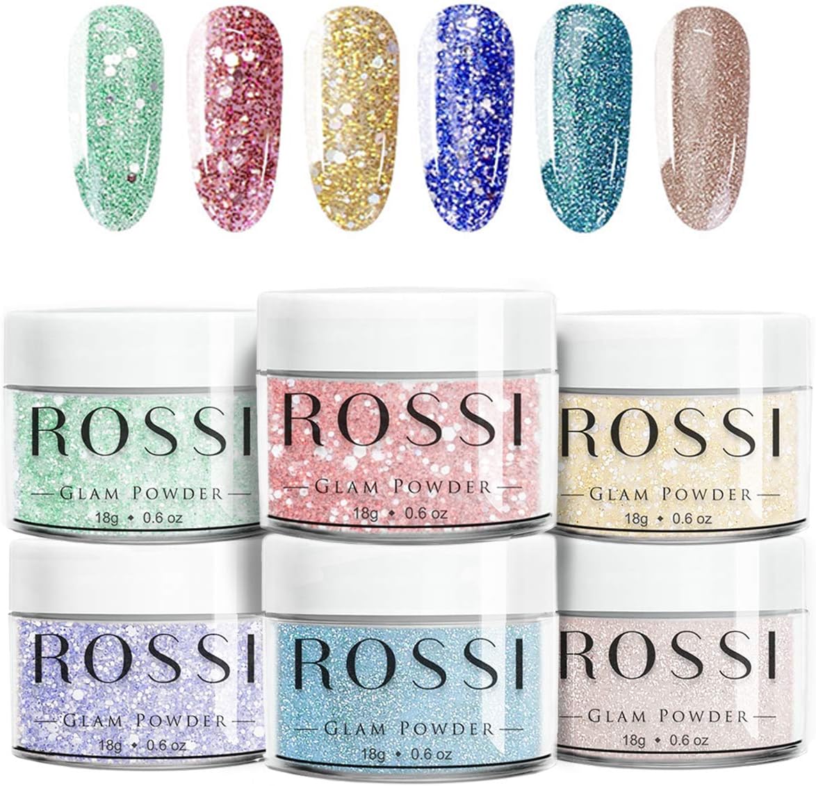 ROSSI Nails Dipping Powder Nails Set 6 Color | 0.6 oz/jar | Easy to Apply | Dip Powder Set, No UV Lamp, Nail Art Manicure (I Can’t Stop Glowing)