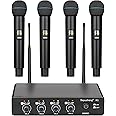 Depusheng R5 Wireless Microphone, Professional UHF Cordless Four Dynamic Mic Handheld Microphone System 1/4‘’Output for Home Karaoke, Meeting, Party, Church, DJ, Wedding, Home KTV Set