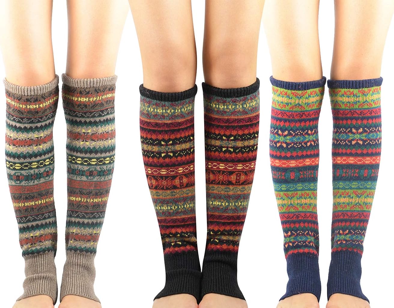 Zando Women Girls Bohemian Long Leg Warmer Winter Fashion Knitted Warm Boot Thigh High Socks A Black & Khaki & Navy One Size at  Women’s Clothing store