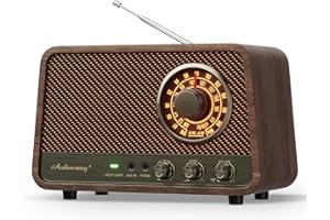 Audiocrazy Vintage Wooden AM FM Bluetooth Radio with Plug in Wall, Retro Bluetooth Speaker Radio with 10 Watts Powerful Speaker | Aux in | Headphone Jack | Bass Control, for Home, Office, Kitchen