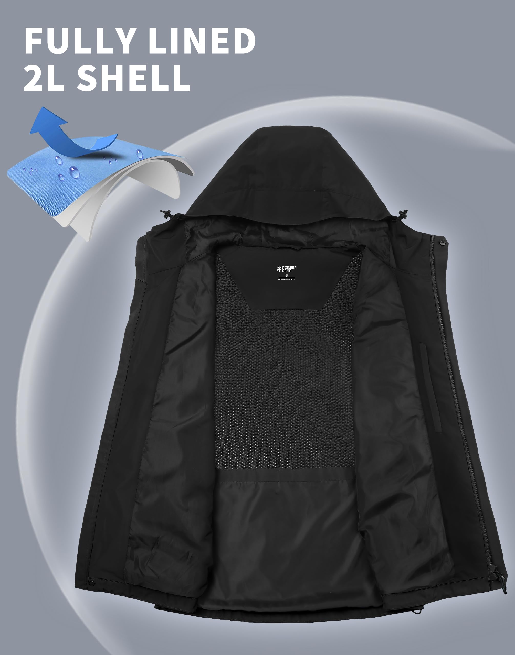 Pioneer Camp Herren Regenjacke Wasserdicht Atmungsaktiv Outdoor Jacke Mit Kapuze 4 Taschen Schwarz L 3