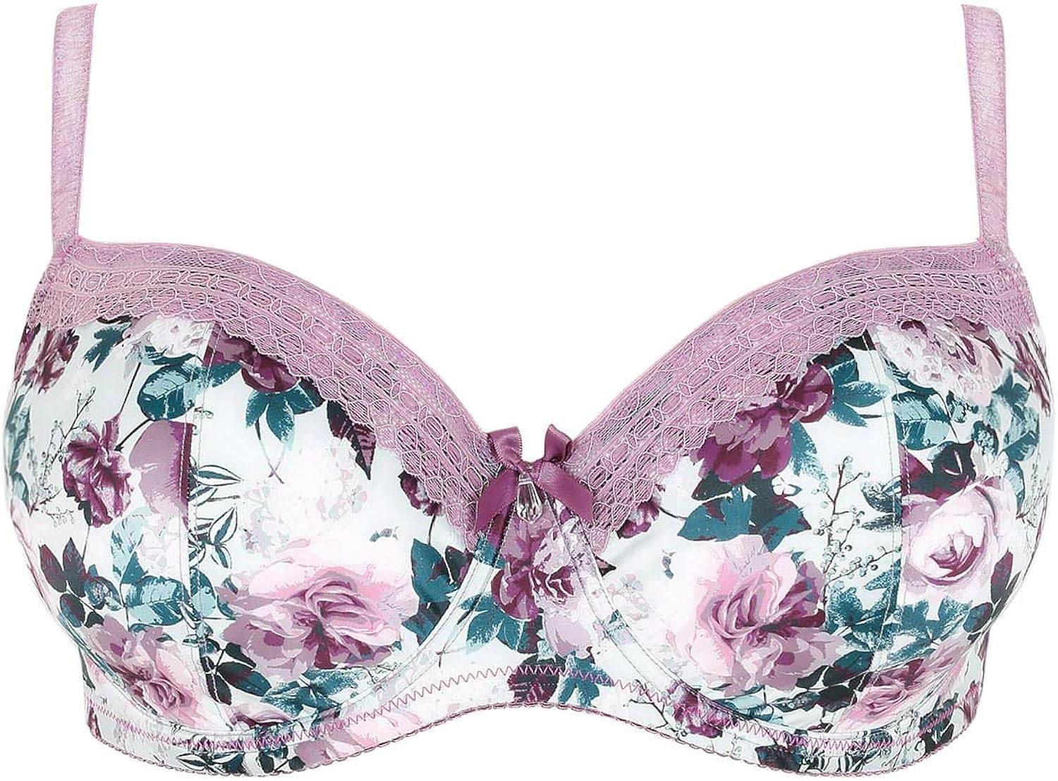 Yours Clothing Women's Lilac Floral Print Satin Underwired Bra with