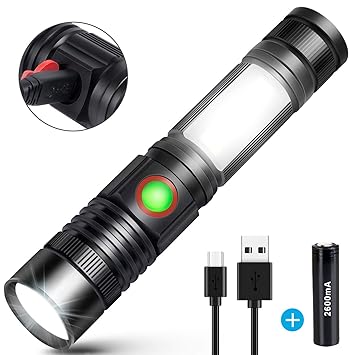 LED Taschenlampe USB Wiederaufladbare Superhelle COB Arbeitsleuchte Werkstattlampe (Inklusive 18650 Batterie) Zoombar Handlam