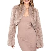 Xintianji Women's Open Front Faux Fur Coat Long Sleeve Fuzzy Cropped Jacket