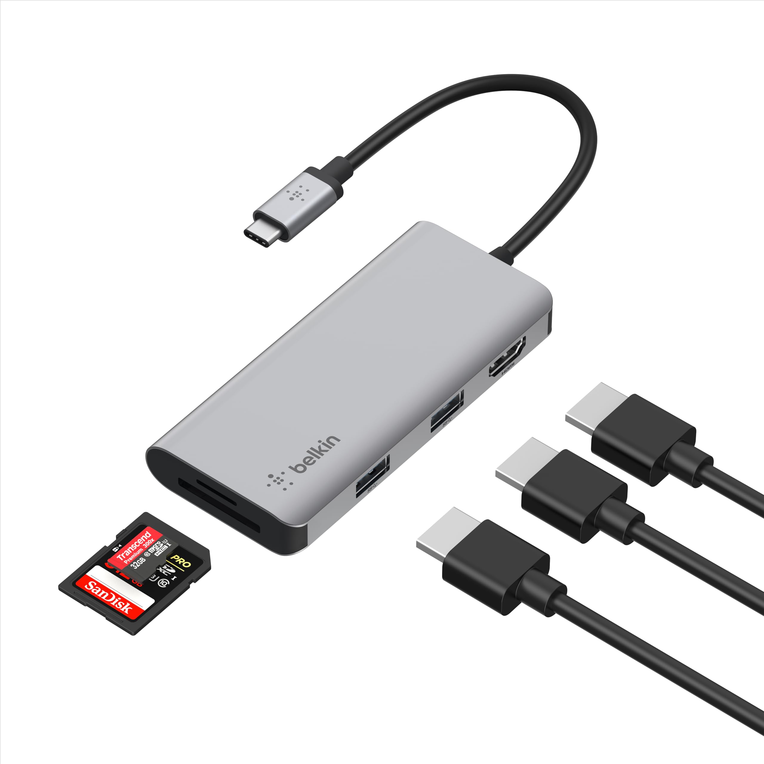 Belkin USB-C Hub, 5-in-1 MultiPort USB-C Docking Station for MacBook & Windows w/ 4K HDMI 1.4, 2x USB-A 3.1, SD 3.0, & Micro SD 3.0, & 5Gbps Data Transfer for Home, Office, & Travel, PVC002
