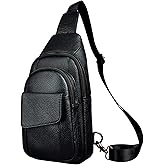 Le'aokuu Men Outdoor Casual Travel Hiking Tea Crossbody Chest Sling Bag Rig One Shoulder Strap Bag Backpack Men Leather