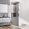 Semi-Framed Fixed Brushed Gold Bathroom Shower Glass Door, 34"*74" Single Shower Glass Screen Panel, 5/16"(8mm) Tempered Gray Glass Shower Door for Walk-in Shower