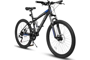 Ecarpat Mountain Bike 24 26 27.5 Inch, Dual Full Suspension Mens Womens Bike, 21 Speeds Dual Disc Brake Carbon Steel Bike, Boys Mens Mountain Bike for School Work Summer Camping, Birthday Gift Choice