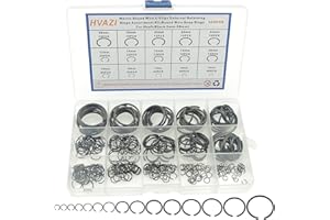 HVAZI Metric 15-Sizes Round Wire C-Clips External Retaining Rings Assortment Kit;Round Wire Snap Rings for Shaft(Black 5mm-28mm)
