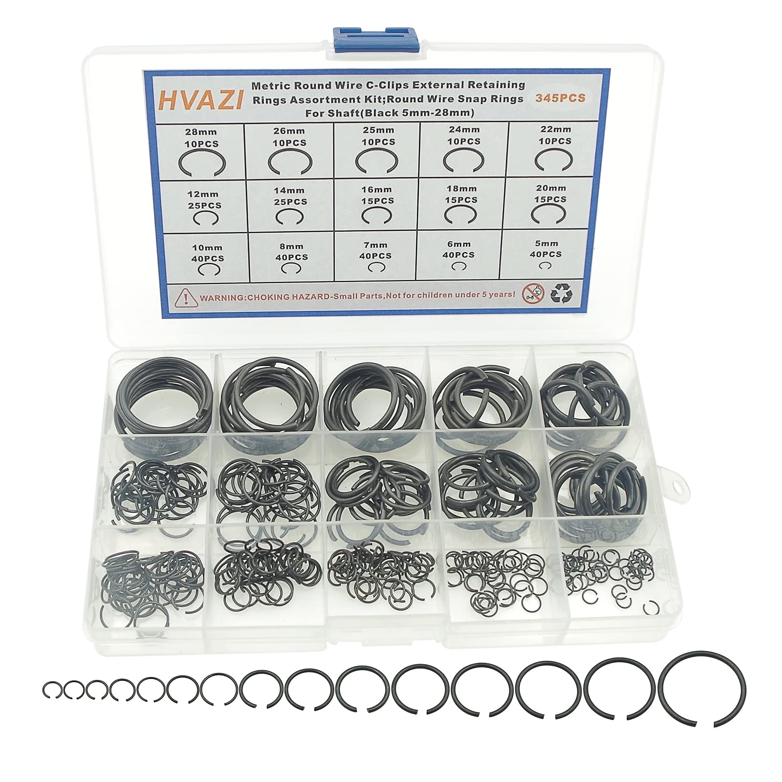 Metric External C-Clips / Circlips For Shafts – DIN471, 3mm To 75mm, 65Mn Steel, Black Oxide
