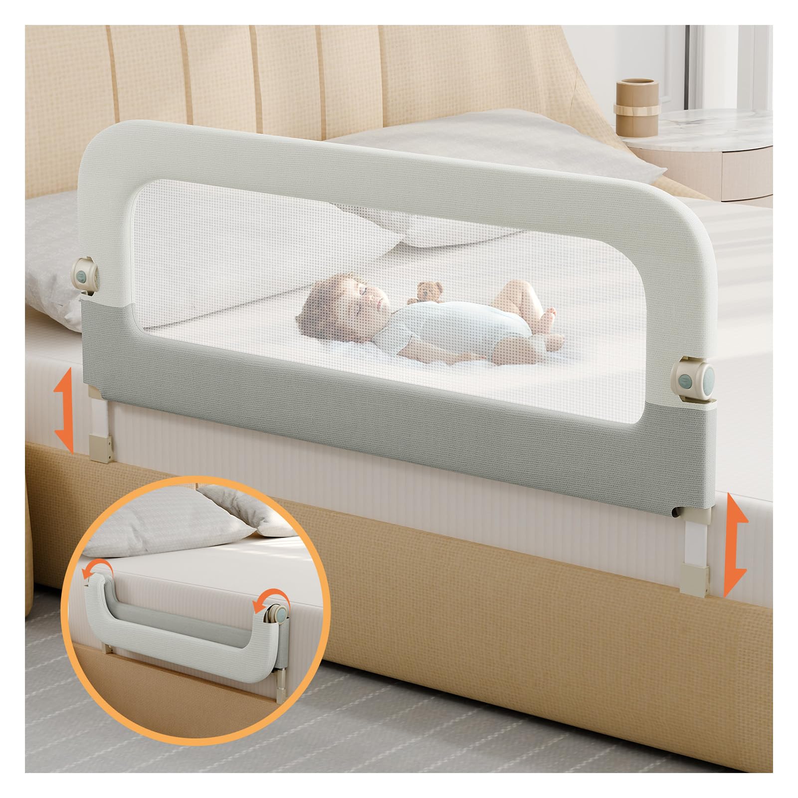 Photo 1 of Large Bed Guard Rail for Toddlers - 59inch Foldable & Adjustable Heights Baby Bed Safety Railing - Toddler Long Bed Rails Guard for Twin, Bunk, Queen & King, Full Size Bed