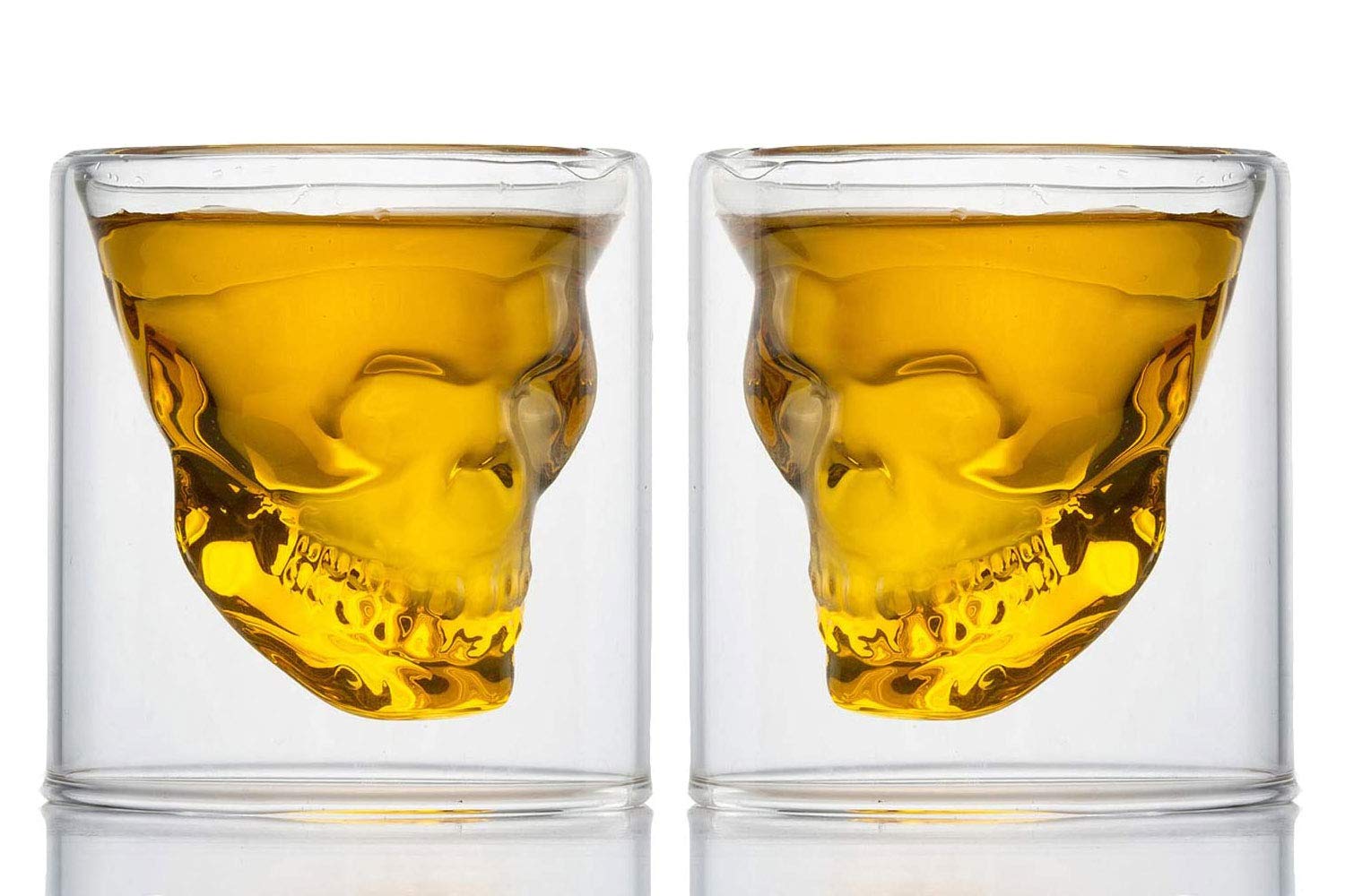 HwaGui Shot Glasses Set of 2 Crystal Skull Shape Whiskey Beer Wine Glasses Party Tableware, 250ml