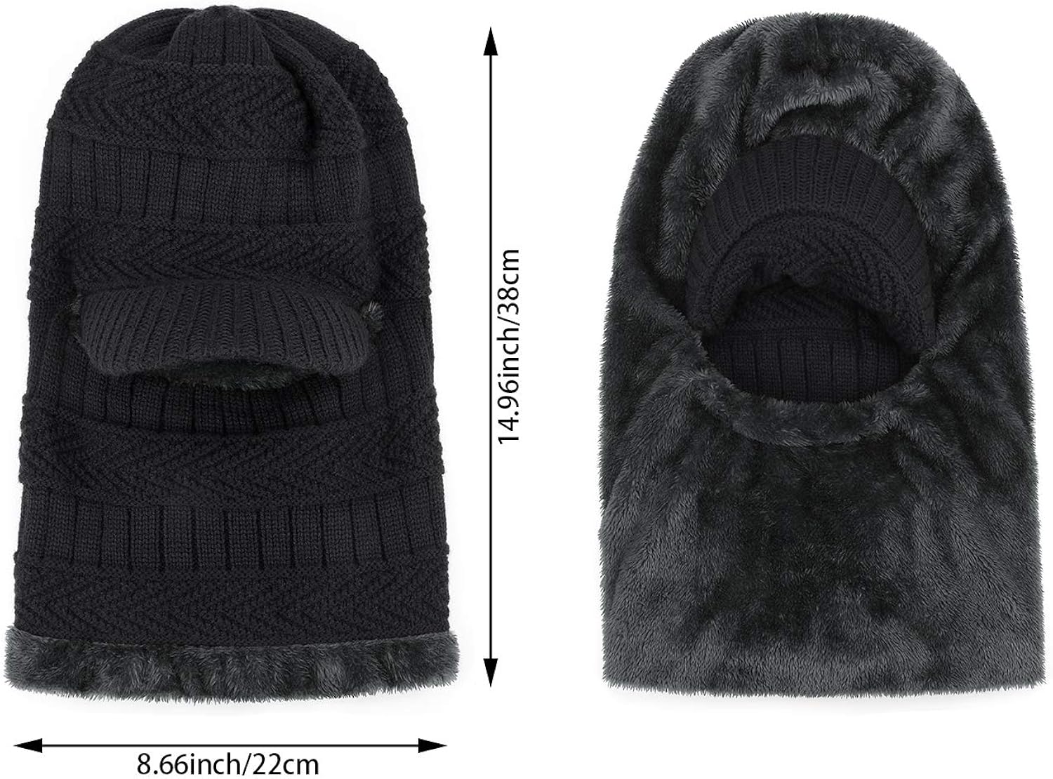 TAGVO Winter Unisex Knitted Balaclava Face Mask Cover Thick Warm Fleece Lining Beanies Hat Elastic Neck Warmer, Windproof Thermal Skiing Mask for Adults Outdoor Sports at  Women’s Clothing store