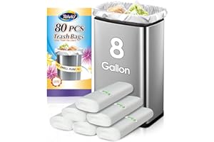 8 Gallon 80 Counts Strong Medium Trash Bags Garbage Bags by Teivio, Bathroom Trash Can Bin Liners, Plastic Bags for home office kitchen, Clear