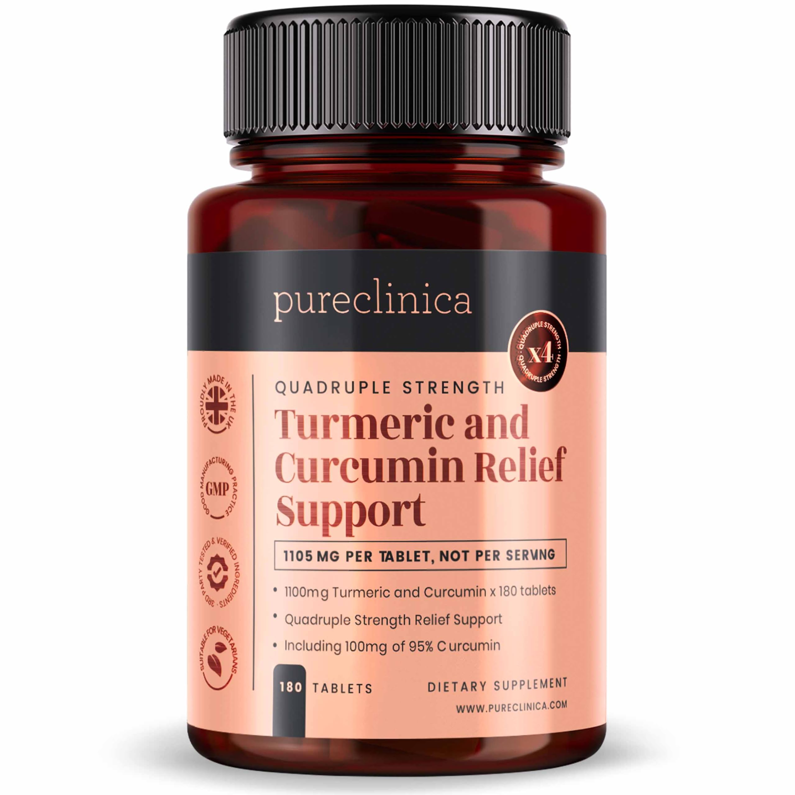 Turmeric and Curcumin - 1100mg x 180 Tablets - Including 95% Curcumin - with 5mg Black Pepper Extract - 6 Months Supply