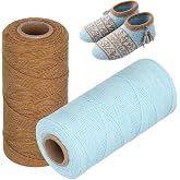 8/4 Cotton Warp Thread for Weaving Loom Handmade | 100% Pure Cotton Yarn | 2 Roll 2 Color | 820ft/250m Length | for Rugs Blanket | DIY Craft Projects(Brown+Light Blue)