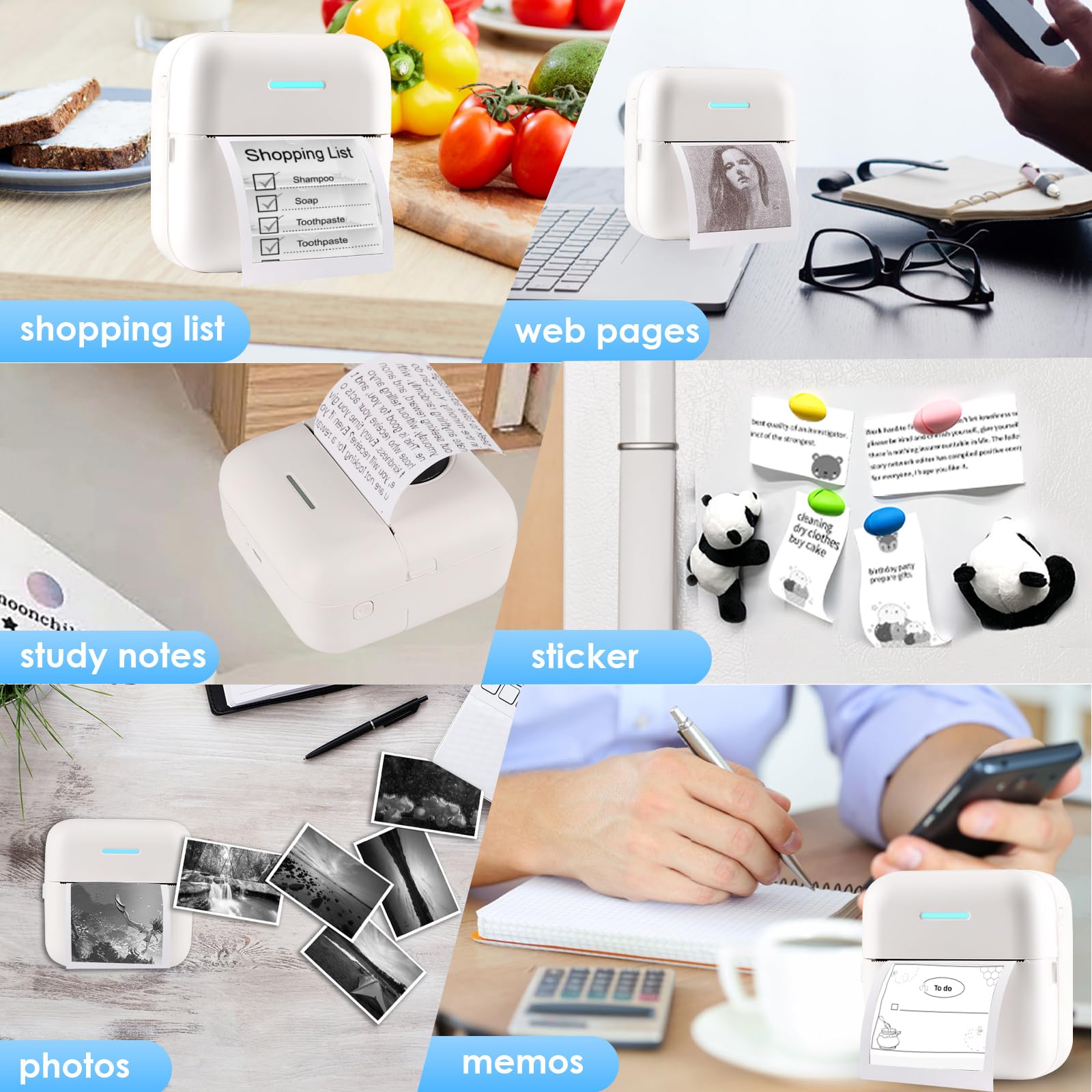 HuiJuKeJi 10 Rolls Thermal Inkless Printing Paper for Mini Sticker Receipt Printer Portable Bluetooth Pocket Printer, Including 5 rolls of adhesive thermal Paper for Photo Journal Notes Memo-57x25mm