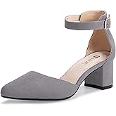 IDIFU Women's IN2 Pedazo Dress Shoes Low Block Heels Comfortable Chunky Closed Toe Ankle Strap Wedding Pumps