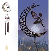 Fairy Solar Wind Chimes for Outside, Moon Windchimes Outdoor Hanging Decor | Hollow Moon Fairy Wind Chime With LED Crackle Glass Globe Solar Lights, Gentle Melodies, Meaningful Garden Patio Yard Decor