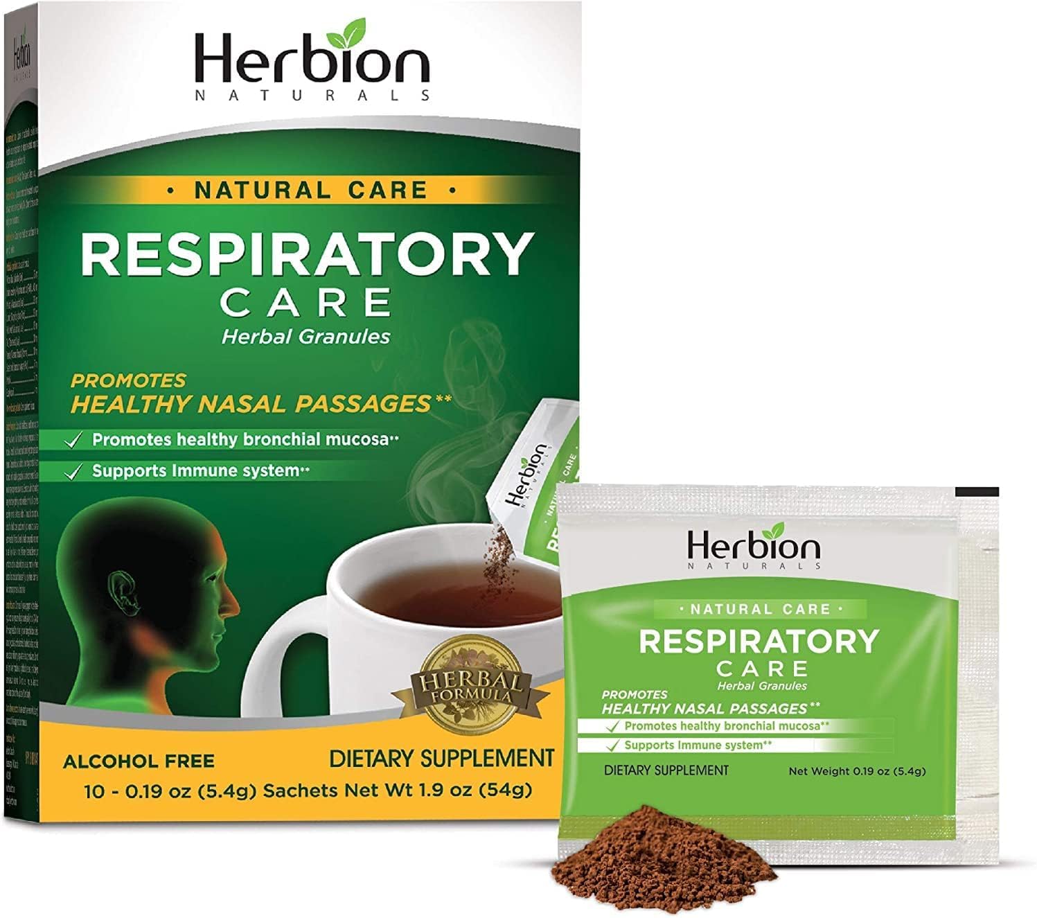 Herbion Naturals Respiratory Care Herbal Granules – 10 Ct for the Whole Family – Promotes Healthy Nasal Passages & Respiratory Function - Relieves Cold and Flu Symptoms – Supports Immune System