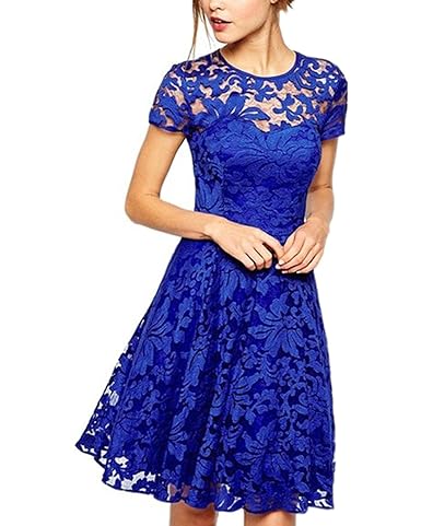 ZANZEA Damen Spitze Lace Party Cocktail Bodycon Club Kurz Abend Minikleider